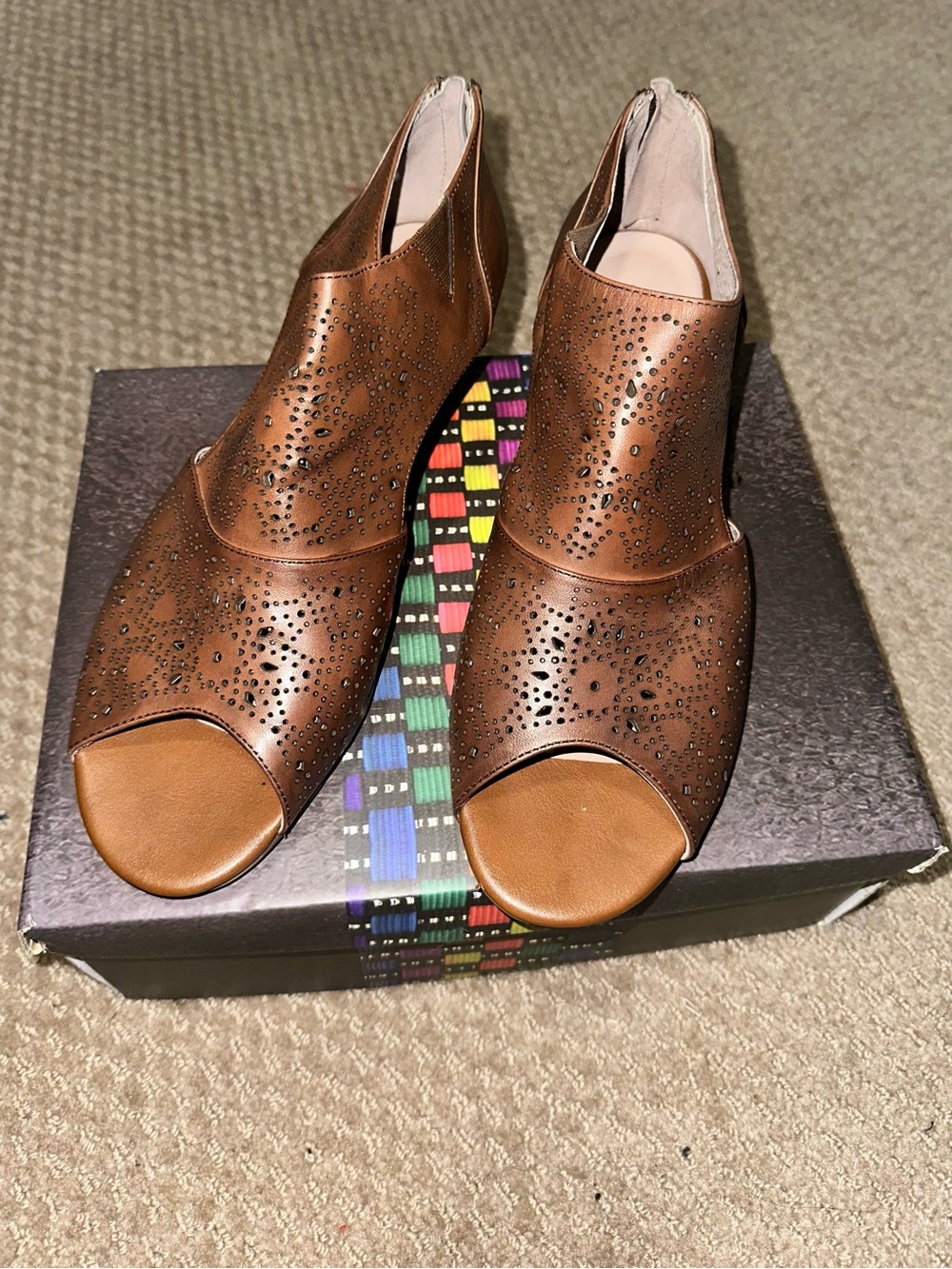 Spring Step Brown Perforated Open-Toe Ankle Booties